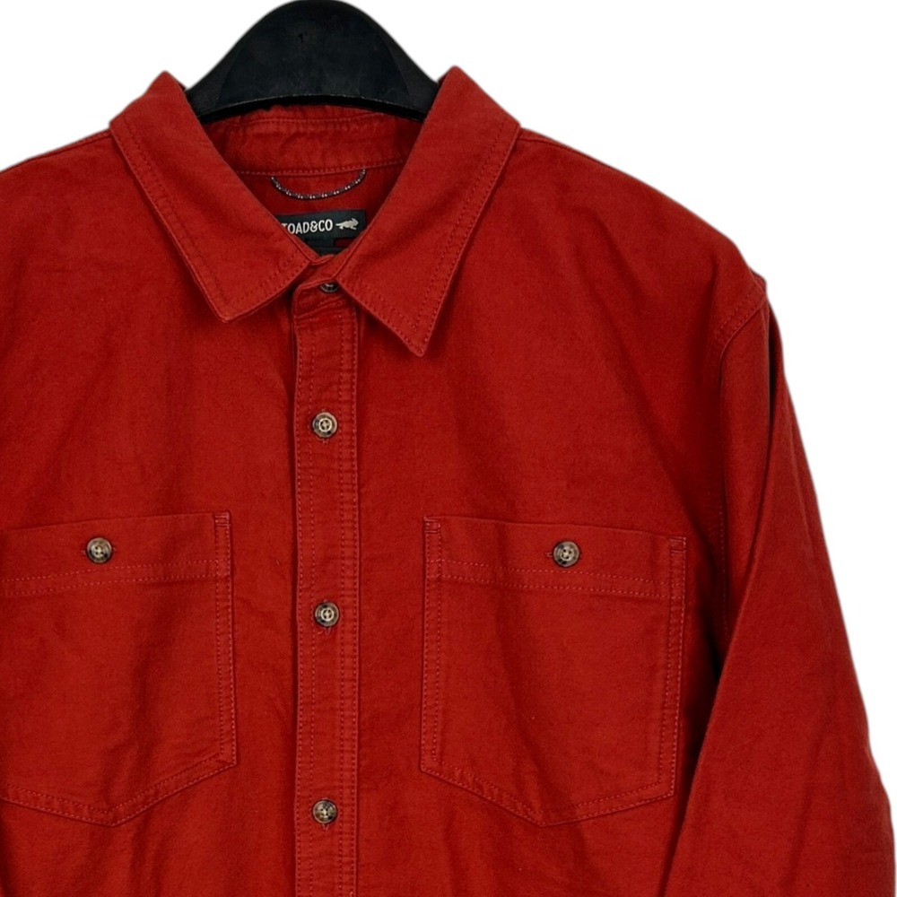 Toad&Co Mens Large Morrison FLANNEL LS Shirt Red‎ Organic Cotton Button Up